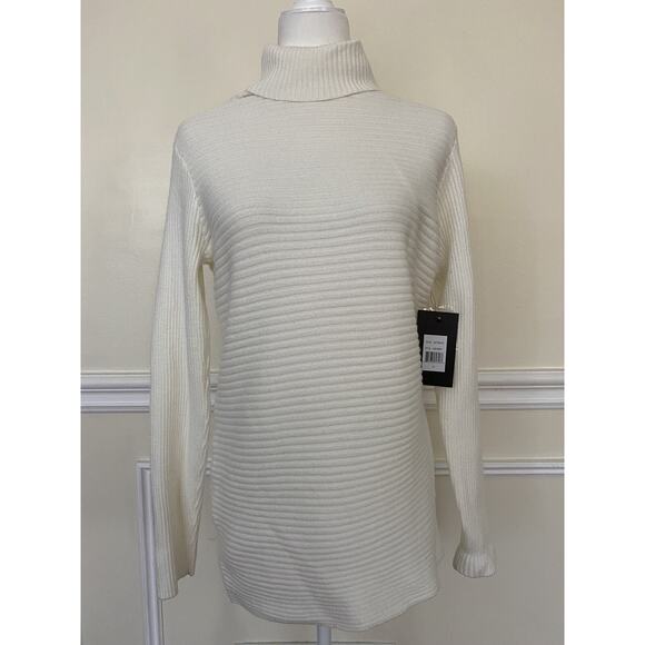 Cyrus Sweaters - Devotion by Cyrus Women's Horizontal Ribbed Turtleneck Tunic Sweater A003020